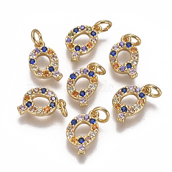 Brass Micro Pave Cubic Zirconia Charms, Letter, Colorful, Golden, Letter.Q, 10x6.7x1.8mm, Hole: 2mm(X-ZIRC-L070-38Q-G)