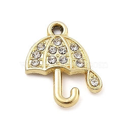 Alloy Rhinestone Pendants, UV Plated, Umbrella, Golden, 18.5x15.5x2.5mm, Hole: 1.4mm(FIND-U026-10G)