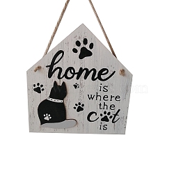 Wood Door Wall Hanging Decorations, House, Cat Shape, 175x160x8mm(PW-WG17907-02)