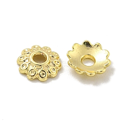 Alloy Bead Caps, Long-Lasting Plated, Lead Free & Cadmium Free, Flower, Real 14K Gold Plated, 6x1.5mm, Hole: 1.6mm(FIND-L018-001LG-09)