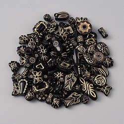 Plating Transparent Acrylic Beads, Golden Metal Enlaced, Mixed Shape, Black, 7~30x7~21x3~8.5mm, Hole: 1~3mm, about 55~65pcs/bag(OACR-WH0028-26B)