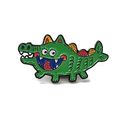 Black Baking Paint Zinc Alloy Brooches, for Backpack Cloth, Crocodile, Green, 18.5x35.5x1.5mm(JEWB-M037-01F)