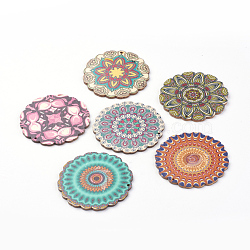 Printed Wooden Big Pendants, Flower, Mixed Color, 59~60x1~2mm, Hole: 1mm(WOOD-S037-097)