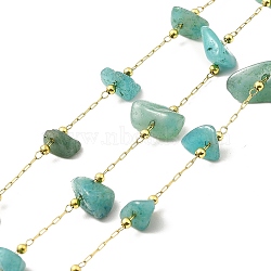 Ion Plating(IP) 316 Surgical Stainless Steel Paperclip Chains, with Natural Amazonite Nuggets Beads, Soldered, Real 18K Gold Plated, with Spool, 2.5x1x0.5mm(CHS-I019-20E)