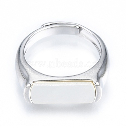 Natural Shell Rectangle Adjustable Ring, Brass Signet Ring for Women, Nickel Free, Real Platinum Plated, US Size 6(16.5mm)(RJEW-T001-97P)