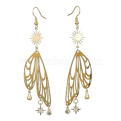 Sun & Butterfly Brass Chandelier Earrings, Cubic Zirconia Long Drop Earrings, Golden, 91x20mm(EJEW-TA00360)