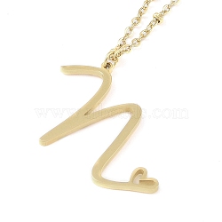 304 Stainless Steel Pendant Necklaces, Letter Charms, Letter N, 16.22 inch(41.2cm), Pendant: 22.5x33x1.3mm(NJEW-H029-02G-N)