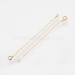 Brass Chain Links connectors, Nickel Free, Real 18K Gold Plated, 44x2.5x1mm, Hole: 1~2mm(KK-R058-151G)