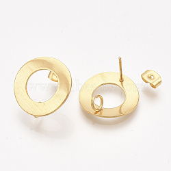 304 Stainless Steel Stud Earring Findings, with Loop and Ear Nuts/Earring Backs, Flat Round, Golden, 18mm, Hole: 3mm, Pin: 0.7mm(X-STAS-S079-50)