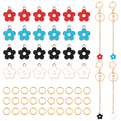 WADORN 24Pcs 4 Colors Flower CCB Plastic Enamel Pendants, with Alloy Split Key Rings and Iron Open Jump Rings, Mixed Color, 22x18x2.58mm, Hole: 2.5mm, 6pcs/color(DIY-WR0001-03)