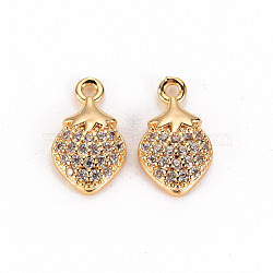 Brass Micro Pave Clear Cubic Zirconia Charms, Nickel Free, Strawberry, Real 18K Gold Plated, 13x8x3mm, Hole: 1.2mm(KK-S360-127-NF)