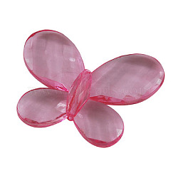 Transparent Acrylic Beads, Faceted, Butterfly, Pink, 35mm long, 46mm wide, 7mm thick, hole: 2mm(X-PL947Y-2)