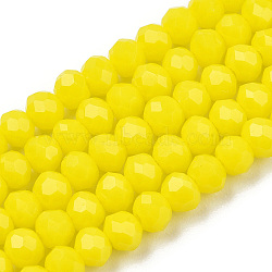 Opaque Solid Color Glass Beads Strands, Faceted, Rondelle, Yellow, 3x2mm, Hole: 0.8mm, about 165~169pcs/strand, 15~16 inch(38~40cm)(EGLA-A034-P2mm-D04)
