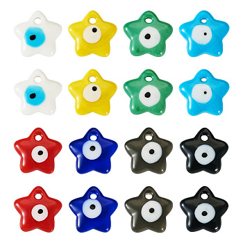 16Pcs 8 Colors Handmade Evil Eye Lampwork Pendants, Star, Mixed Color, 19x20x5mm, Hole: 2mm, 2pcs/color