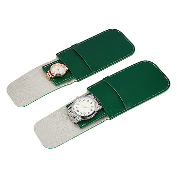 GOMAKERER 2Pcs Rectangle PU Imitation Leather Single Watch Storage Bag, Portable Travel Wrist Watch Pouches, Dark Green, 12.5x7cm