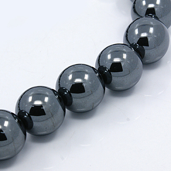 Electroplate Non-magnetic Synthetic Hematite Beads Strands, Round, Black Plated, 16mm, Hole: 1mm, about 26pcs/strand, 16.1 inch