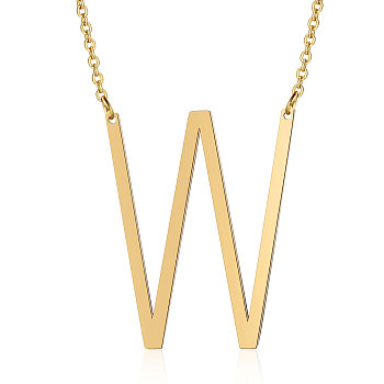 201 Stainless Steel Initial Pendants Necklaces, with Cable Chains, Letter, Letter.W, 17.3~18.3 inch(44~46.5cm)x1.5mm, LetterW: 37x30x1mm