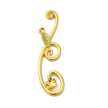 Rack Plating Alloy Pendants,  Cadmium Free & Lead Free, Leaf with Flower, Golden, 41.5x11.5x3mm, Hole: 1.4mm