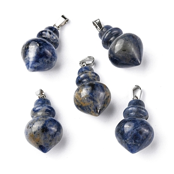 Natural Sodalite Pendants, Pointed Bottle Charms, with Platinum Plated Iron Snap on Bails, 32.5~35x16~17mm, Hole: 3x5.5mm