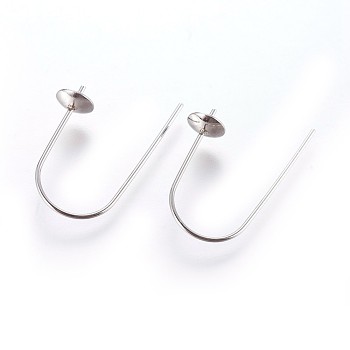304 Stainless Steel Earring Hooks, Stainless Steel Color, Tray: 6mm, 26~26.5x17x0.8mm, 21 Gauge, Pin: 0.7mm