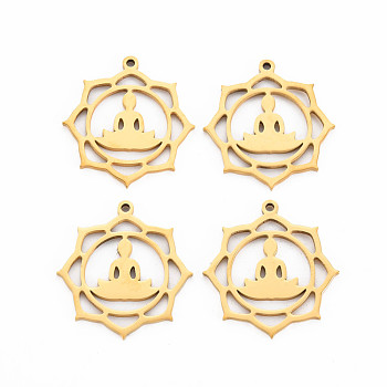 Chakra 201 Stainless Steel Pendants, Yoga , Real 18K Gold Plated, 26.5x25x1.5mm, Hole: 1.4mm