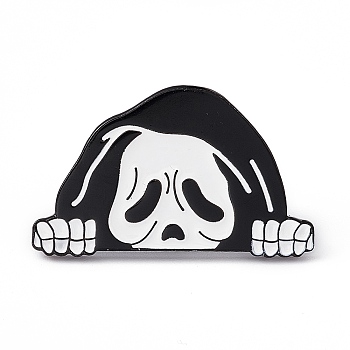 White Halloween Enamel Pin, Electrophoresis Black Alloy Brooch for Backpack Clothes, Skull Pattern, 18.5x30x2mm, Pin: 1.2mm