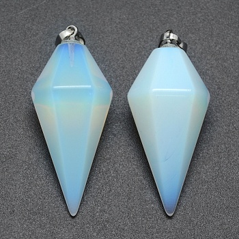 Opalite Pointed Pendants, with Brass Findings, Bullet, Platinum, 38.5x16x14.5mm, Hole: 5x8mm