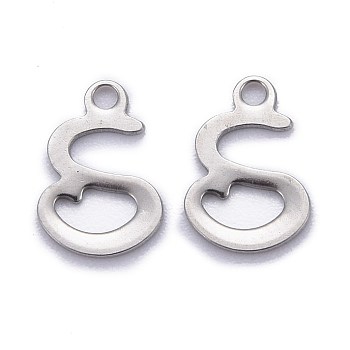 304 Stainless Steel Pendants, Alphabet, Stainless Steel Color, Letter.S, 11.5x8x1mm, Hole: 1.5mm
