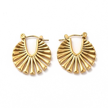 Ion Plating(IP) 304 Stainless Steel Hollow Out Flat Round Hoop Earrings for Women, Golden, 22.5x20.5x2mm, Pin: 0.7mm