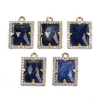 Natural Sodalite Faceted Rectangle Pendants, Rack Plating Brass Micro Pave Cubic Zirconia Charms, Golden, 15.5x11.5x4.5mm, Hole: 1.4mm