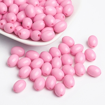 Opaque Acrylic Beads, Oval, Pink, 12x9mm, Hole: 2mm, about 820pcs/500g