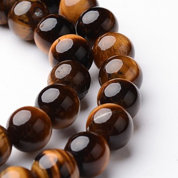 Round Natural Tiger Eye Bead Strands, Grade AB, 8mm, hole: 1mm, about 47~48pcs/strand, 15 inch