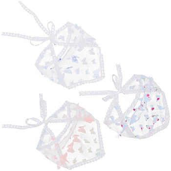 3Pcs 3 Colors Polyester Triangle Headscarf, Butterfly, Mixed Color, 600x260x1mm, 1pc/color