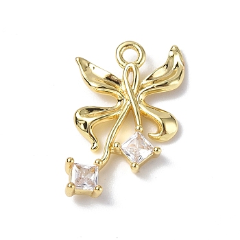 Brass Micro Pave Cubic Zirconia Pendants, Butterfly Flower Charm, Real 18K Gold Plated, 16x12.5x2.3mm, Hole: 1.4mm