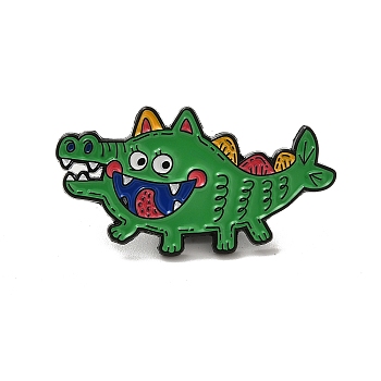 Black Baking Paint Zinc Alloy Brooches, for Backpack Cloth, Crocodile, Green, 18.5x35.5x1.5mm