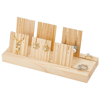 1 Set 2-Slot Wooden Earring Display Card Stands, Jewelry Organizer Holder with 6Pcs Earring Display Cards, for Earring, Pendant Necklace Storage, Wheat, Finish Product: 21.9x8x8.2cm, Hole: 1.6mm