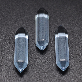 Faceted Bullet Glass Double Terminated Pointed Beads for Wire Wrapped Pendants Making, No Hole Beads, Alice Blue, 30x9x9mm