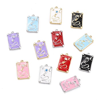 Brass Enamel Pendants, Long-Lasting Plated, Rectangle with Eye, Mixed Color, 21.5x13x2mm, Hole: 1.5mm