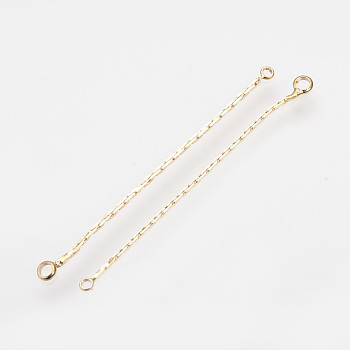 Brass Chain Links connectors, Nickel Free, Real 18K Gold Plated, 44x2.5x1mm, Hole: 1~2mm