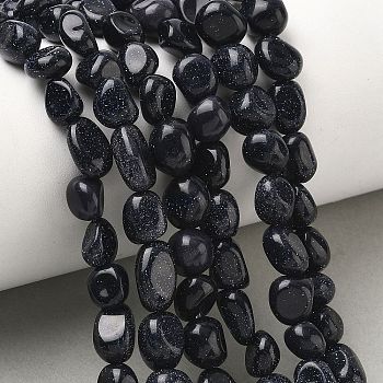 Synthetic Blue Goldstone Beads Strands, Tumbled Stone, Nuggets, 6~13x5~8x4~8mm, Hole: 0.7mm, about 17~22pcs/strand, 6.89~7.09 inch(17.5~18cm)