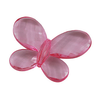 Transparent Acrylic Beads, Faceted, Butterfly, Pink, 35mm long, 46mm wide, 7mm thick, hole: 2mm