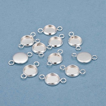 201 Stainless Steel Cabochon Connector Settings, Plain Edge Bezel Cups, Flat Round, Silver, Tray: 6mm, 13.5x8x1.5mm, Hole: 1.5mm