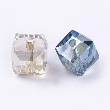 Rainbow Plated Faceted Cube Electorplated Glass Beads(X-EGLA-E006-M1)-2