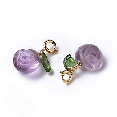 Natural Amethyst Rose Spring Ring Clasp Charms(HJEW-P014-03G)-3