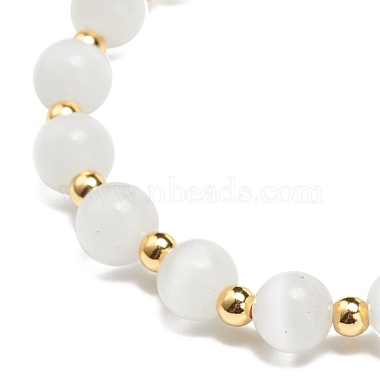 Bracelet extensible en perles œil de chat avec breloque marguerite en alliage d'émail pour femme(BJEW-JB08542)-6