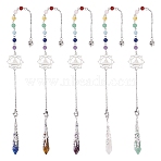 Teardop Natural Gemstone Pointed Dowsing Pendulums, with 304 Stainless Steel Findings, 303mm, 5pcs/set(PALLOY-GO00018)