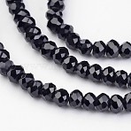 Electroplate Glass Bead Strands, Faceted, Rondelle, Black, 2.9~3.3x2mm, Hole: 1mm, about 135~140pcs/strand, 32~34cm(EGLA-G014-2mm-02)