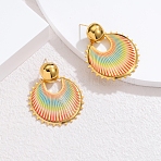 Flat Round 304 Stainless Steel Dangle Stud Earrings, Real 18K Gold Plated, 43x37mm(EJEW-A158-10G)