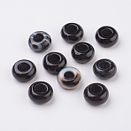 Randomly Mixed Natural Dyed & Heated Black Agate and Banded Agate European Beads, Large Hole Beads, Rondelle, 14x7~8mm, Hole: 6mm
(X-G-G740-14x8mm-12)