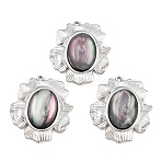 Natural Shell Oval Pendants, 304 Stainless Steel Flower Charms, Colorful, Stainless Steel Color, 32x29.5x6.5mm, Hole: 1.6mm(STAS-Z202-13P)